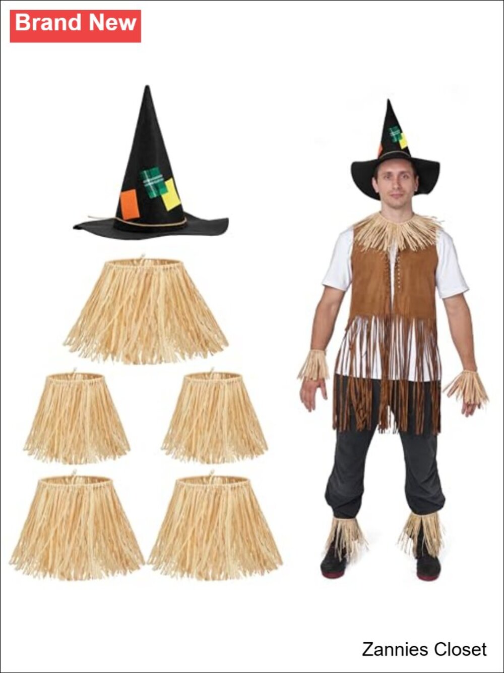 👻 Scarecrow Costume Accessory Set Straw Hat Skirt Halloween Party 6 Piece